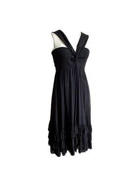 Jean Paul Gaultier Vintage Y2K Black Mesh Midi Knot Front Dress with Ruffle Hem